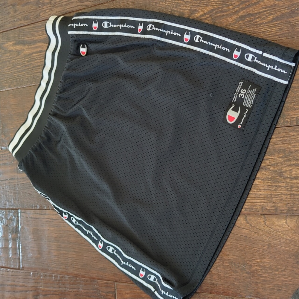 CHAMPION I Black & White Athletic Mesh Reversible Pull-On Logo Tape Skirt, S